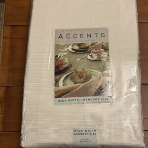 Accents Milk White 70 x 84 in. OBLONG Highly Textured Tablecloth